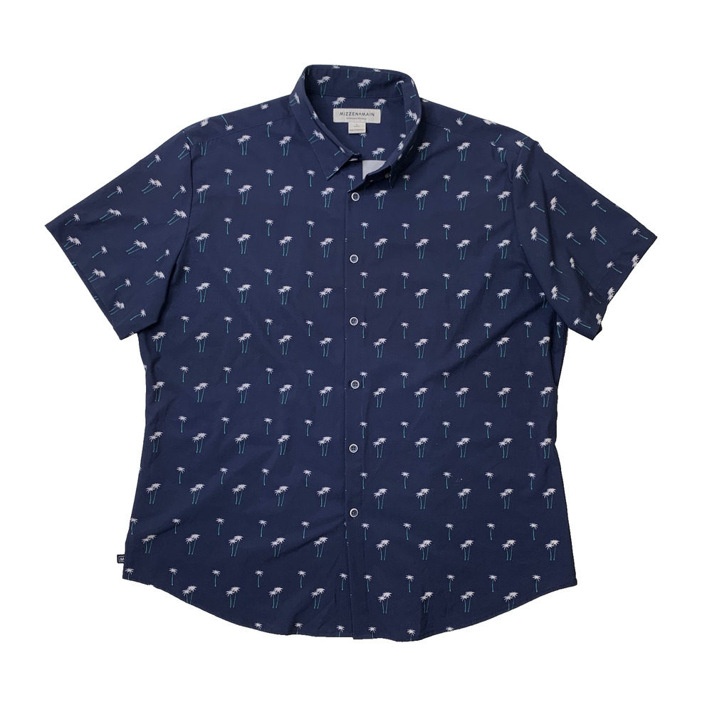 Mizzen+Main Shirt Mens Large Classic Navy Leeward Performance Palm Tree Hawaiian